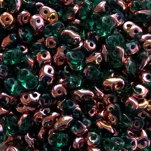 10gr superduo® 2.5x5mm en verre coloris emerald capri gold 50720/27101 - vert / or
