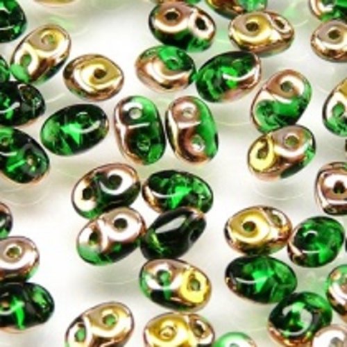 10gr superduo® 2.5x5mm en verre coloris green capri gold 50050/27101 - vert / or