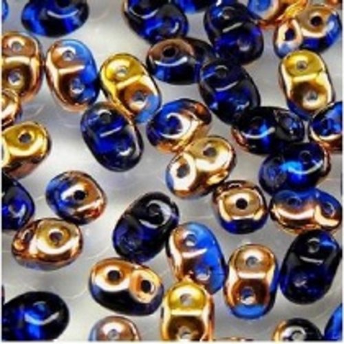 10gr superduo® 2.5x5mm en verre coloris sapphire capri gold 30060/27101 - bleu / or