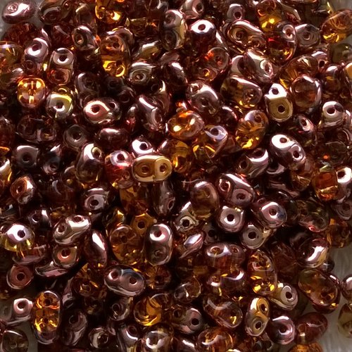10gr superduo® 2.5x5mm en verre coloris topaz capri gold 10060/27101 - marron / or