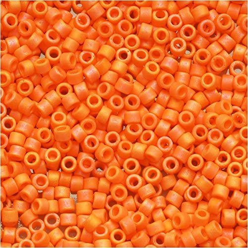 5gr perles rocailles miyuki delica 11/0 - 2mm coloris matted opaque mandarin ab db1593 - orange mat avec des reflets