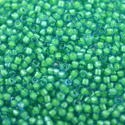 5gr perles rocailles miyuki delica 11/0 - 2mm coloris luminous mermaid green db2053 - vert fonce fluo