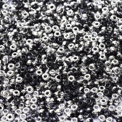 10gr perles rocailles miyuki 11/0 - 2mm coloris black labrador - 55033 - noir / argent