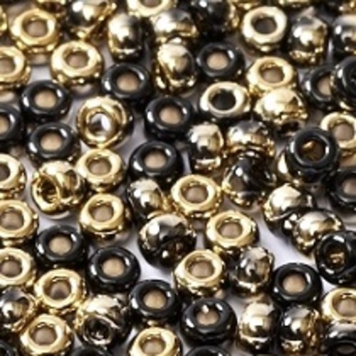 10gr perles rocailles miyuki 11/0 - 2mm coloris black amber - 55032 - noir / or