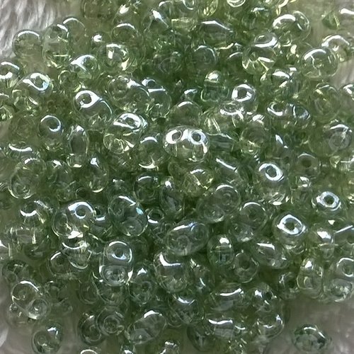 10gr superduo® 2.5x5mm en verre coloris crystal green luster 00030/14457 - vert / transparent