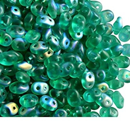 10gr superduo® 2.5x5mm en verre coloris emerald mat ab 50720/28771 - vert avec des reflets
