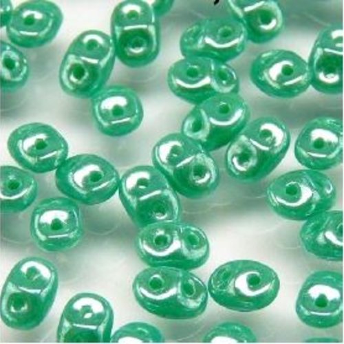 10gr superduo® 2.5x5mm en verre coloris opaque green turquoise luster 63130/14400 - vert