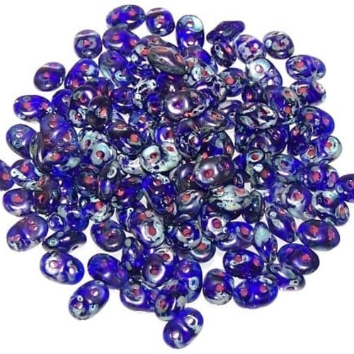 10gr superduo® 2.5x5mm en verre coloris opaque cobalt picasso 30090/43400 - bleu