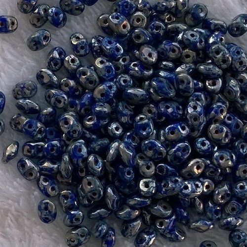 10gr superduo® 2.5x5mm en verre coloris opaque sapphire picasso 33050/43400 - bleu