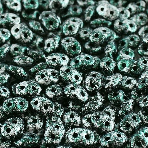 10gr superduo® 2.5x5mm en verre coloris tweedy green 23980/45707 - vert / noir