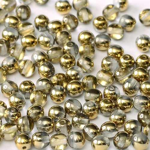 Lot 50 perles rondes lisses 3mm coloris crystal amber 00030/26441 - or / transparent