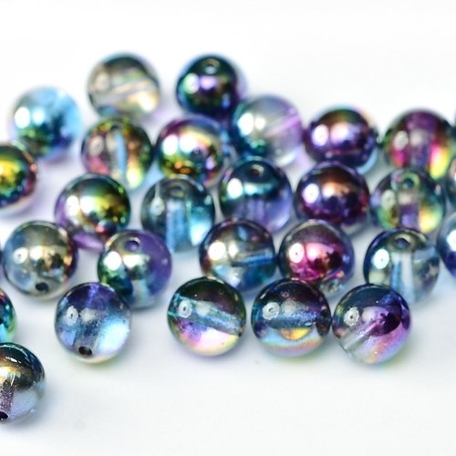 Lot 50 perles rondes lisses 3mm coloris crystal magic blue 00030/95100 - bleu / multicolore