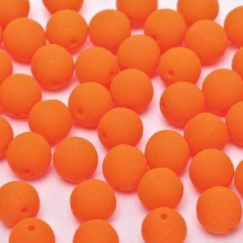 Lot 25 perles rondes lisses 6mm coloris orange neon mat 02010/25122 - orange fluo