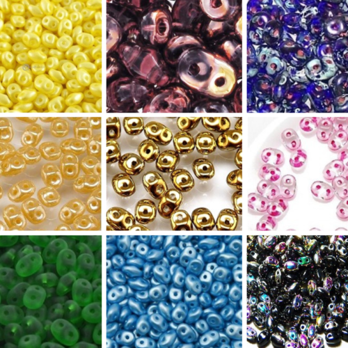 Offre decouverte - lot 90gr perles en verre superduos - 9 coloris