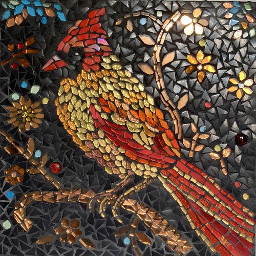 Tableau en mosaique ( oiseau cardinal) )