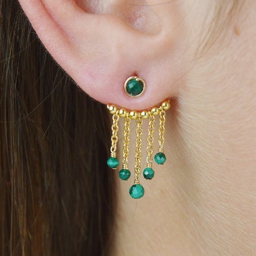 Dos de boucle d'oreille en or laminé 14k et malachite - fermoir frange en chaîne - bijoux d'oreilles