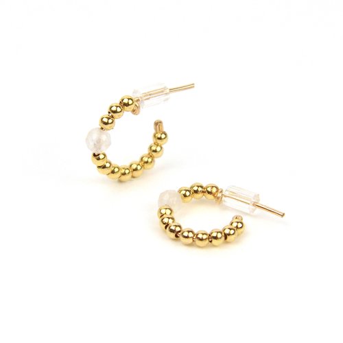 Petites créoles en or laminé et pierre de lune - bijoux fins