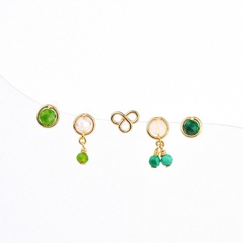 Puces à l'unité en or laminé, malachite et diopside - nouvelle collection - piercings à l'unité