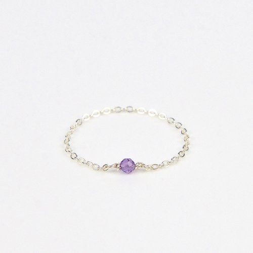 Bague en fine chaîne d'argent 925 et améthyste - bague chaînette en or laminé ou en argent - bague minimaliste