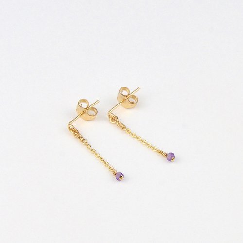 Boucles d'oreilles fine en chaîne d'or laminé 14k et améthyste