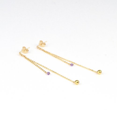 Boucles d'oreilles fines en or laminé 14k et améthyste - boucles d'oreilles élégantes en argent 925 ou en or