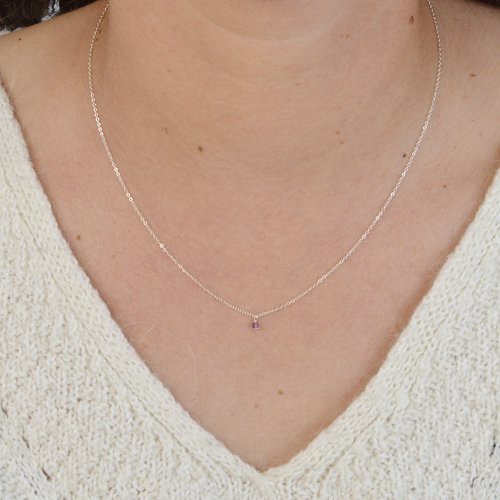 Collier très fin en argent et améthyste - collier pendentif pierre fine - collier fin en argent ou en or - collier chaîne fine