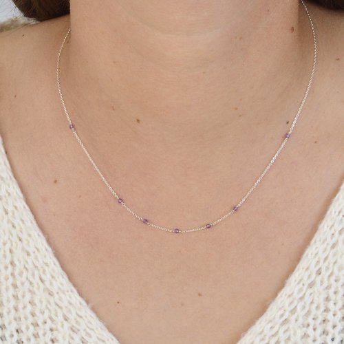 Collier fin multi-pierres en argent 925 et améthyste - collier minimaliste en or laminé ou en argent - bijoux fins