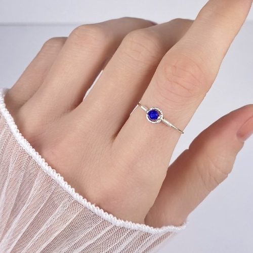 Bague fine en argent 925 et lapis lazuli - bague anneau en argent ou en or laminé - bague très fine martelée - bijoux fins