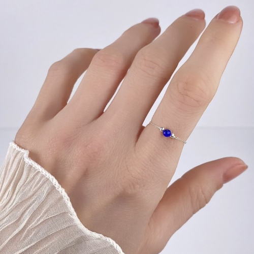 Bague en fine chaîne d'argent 925 et lapis lazuli - bague chaînette minimaliste en or laminé ou en argent - bagues fines empilables