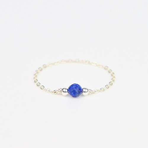 Bague en fine chaîne d'argent 925 et lapis lazuli - bague chaînette minimaliste en or laminé ou en argent - bagues fines empilables