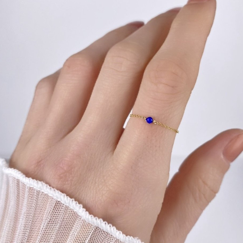 Bague fine chaîne en or laminé et lapis lazuli - bague chaînette en or ou en argent 925 - bague minimaliste