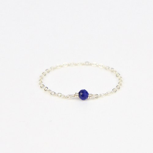 Bague fine en chaîne d'argent 925 et lapis lazuli - bague chaînette en or laminé ou en argent - bague minimaliste