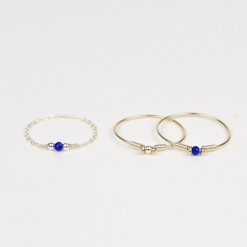 Trio de bagues fines empilables en argent 925 et lapis lazuli - lot de bagues fines minimalistes en or laminé ou en argent