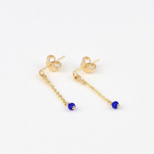 Boucles d'oreilles fine chaîne en or laminé 14k et lapis lazuli - boucles d'oreilles minimalistes en argent 925 ou en or laminé