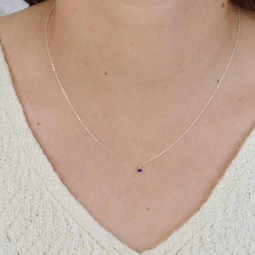 Collier très fin en argent 925 et lapis lazuli - collier pendentif pierre fine - collier fin en argent ou en or laminé - collier chaîne