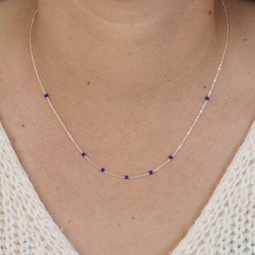 Collier fin multi-pierres en argent 925 et lapis lazuli - collier minimaliste en or laminé ou en argent - bijoux fins pierres naturelles