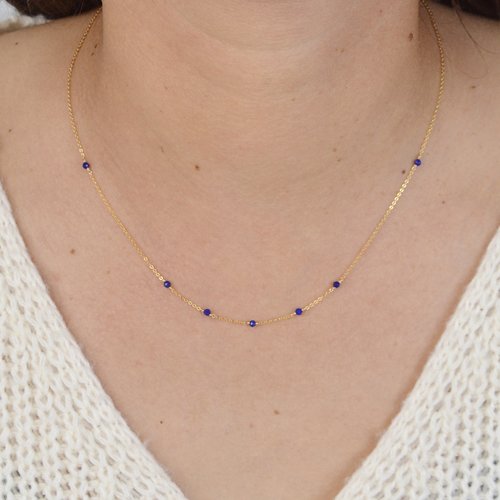 Collier très fin en or laminé et lapis lazuli - collier multi-pierres en argent 925 ou e or laminé