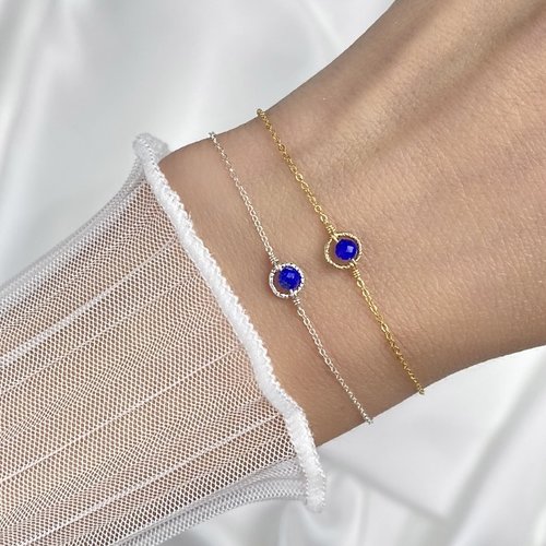 Bracelet fin en argent 925 et lapis lazuli - bracelet minimaliste en or laminé ou en argent - pendentif anneau martelé en or