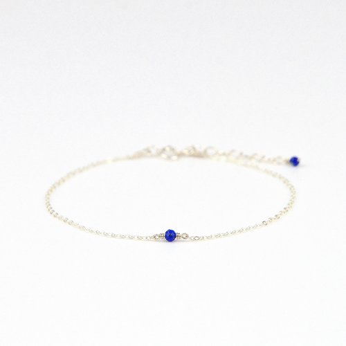 Bracelet fin en argent 925 et lapis lazuli - bracelet minimaliste en or laminé ou en argent - bracelet pierre fine naturelle