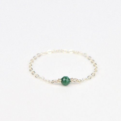 Bague fine en chaîne d'argent 925 et malachite - bague chaînette en or laminé ou en argent - bague minimaliste
