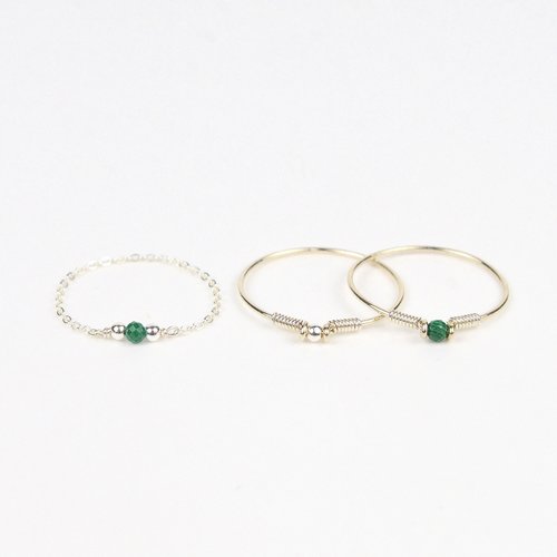 Trio de bagues fines empilables en argent 925 et malachite - lot de bagues fines minimalistes en or laminé ou en argent