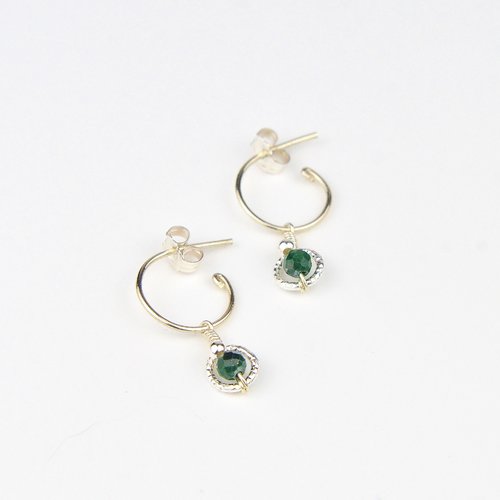 Petites créoles fines en argent 925 et malachite - créoles pendentif cercle d'or - boucles d'oreilles en or laminé ou en argent