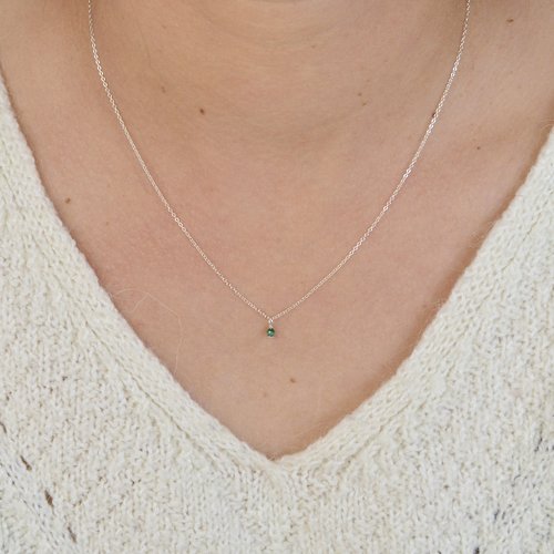 Collier très fin en argent 925 et malachite - petit pendentif pierre fine - collier fin en argent ou en or laminé