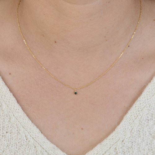 Collier très fin en or laminé 14k et malachite - pendentif petite pierre fine - collier fin en argent 925 ou en or