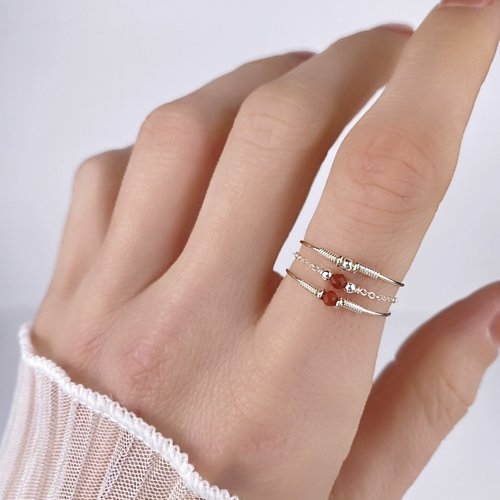 Trio de bagues fines empilables en argent 925 et jaspe rouge - lot de bagues minimalistes en argent 925 ou en or