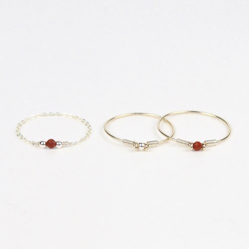 Trio de bagues fines empilables en argent 925 et jaspe rouge - lot de bagues minimalistes en argent 925 ou en or
