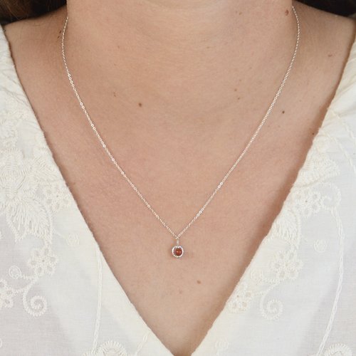 Collier fin en argent 925, pendentif cercle martelé et jaspe rouge - collier fin en argent 925 ou en or