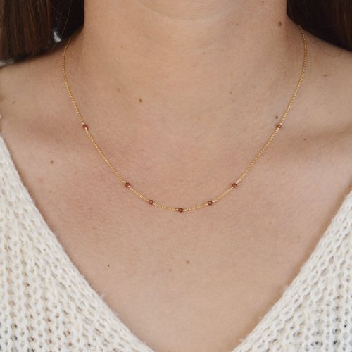 Collier fin multi-pierres en or laminé 14k et jaspe rouge - collier minimaliste en argent 925 ou en or - bijoux fins pierres fines