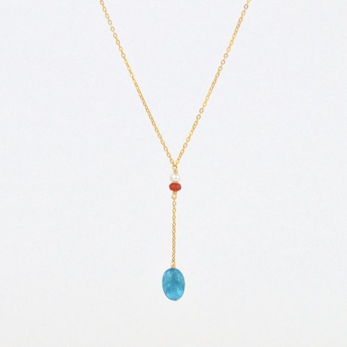 Collier fin minimaliste en or laminé & pierres naturelles - apatite - cornaline