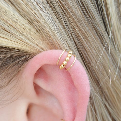 Bague d'oreille triple rang pour l'hélix en or laminé 14k - ear cuff pour cartilage - bijoux d'oreilles